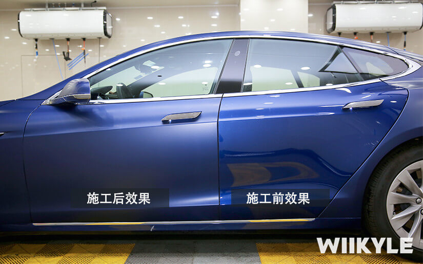特斯拉装贴WIIKYLE车衣后的对比图